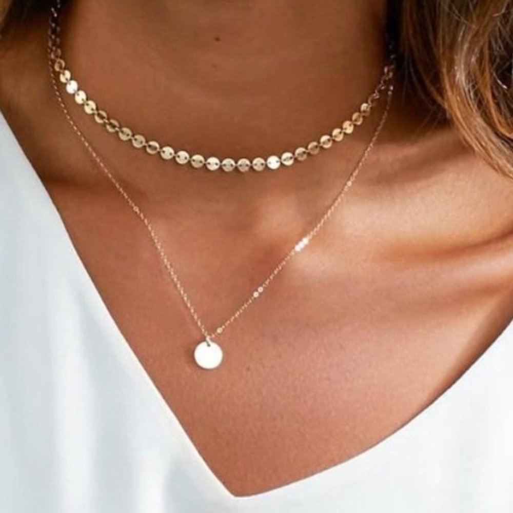 Disc Pendant Choker - Gold